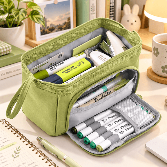 RNKR Pencil Case, Large Capacity Pencil Pouch Handheld Pen Bag for Teens and Adults, School Supplies, Green