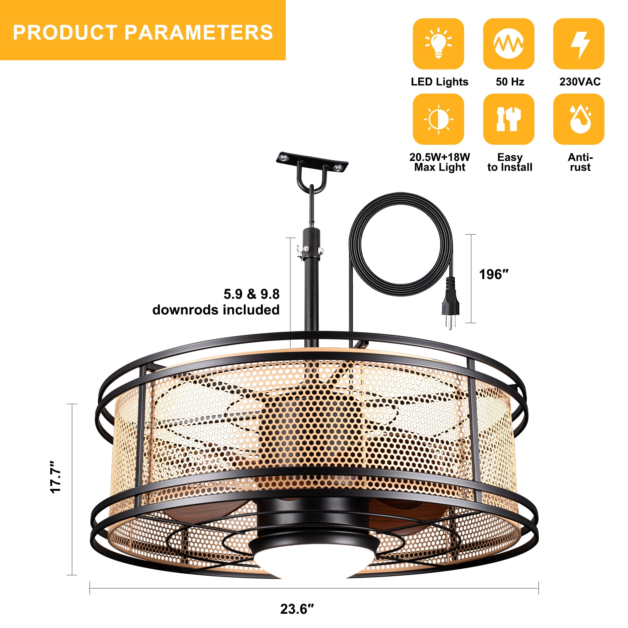 Chords Attic 24" 5-Blade Outdoor/Indoor Reversible Smart Ceiling Fan with LED Lights and Remote Control Included