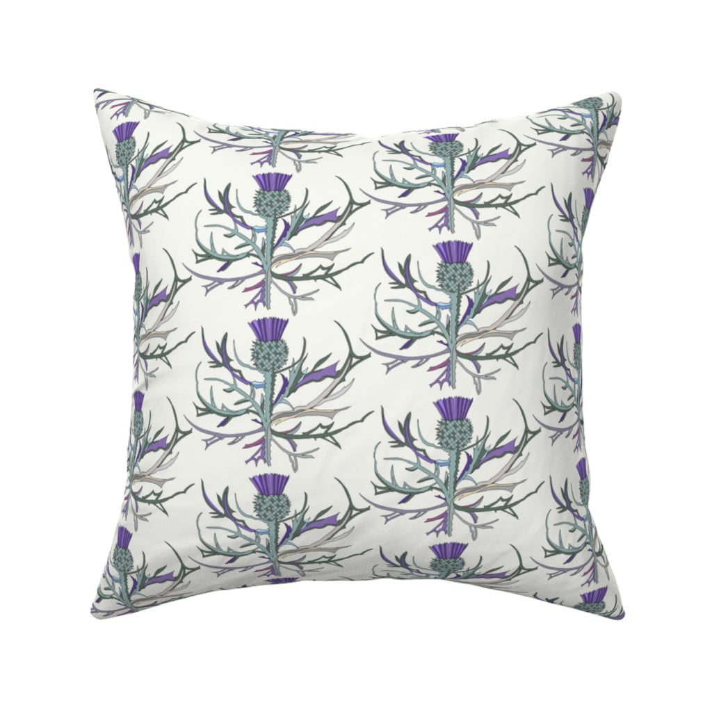 Tartan Thistle Green Purple Throw Pillow Cover w Optional Insert by Roostery 