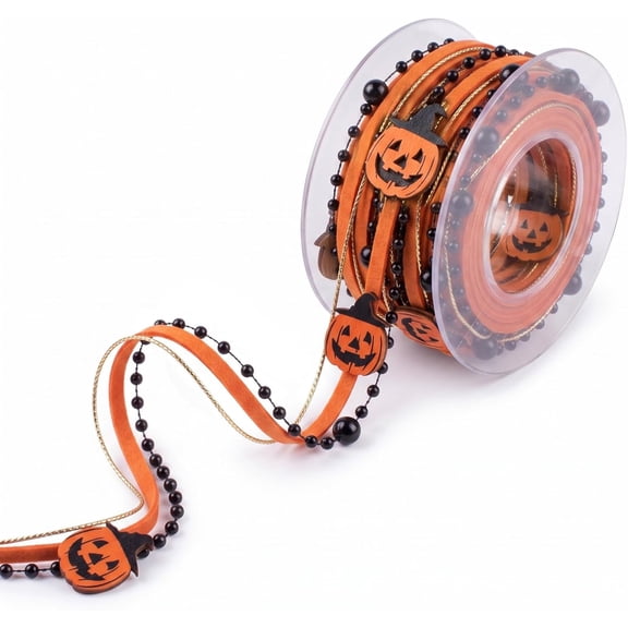 1 Roll Halloween Pumpkin Ribbon Trim,Orange Black Garland for Wreath Decor 5.5Yards