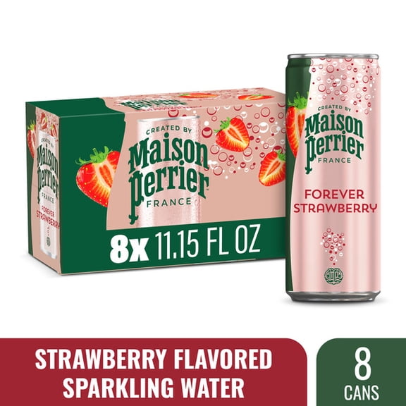 Maison Perrier Forever Strawberry Flavored Sparkling Water – 8 Pack, 11.15 fl oz Cans – Refreshing Berry Carbonated Beverage, Zero Calories