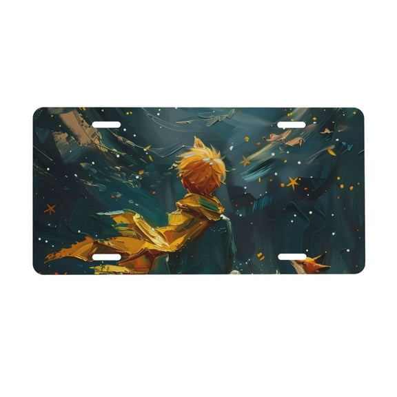 Zufioo Whimsical Starry Night Scene Print Car Aluminum Front License Plate, 12x6 Inch Decorative Personalized Car License Plate Car Accessories