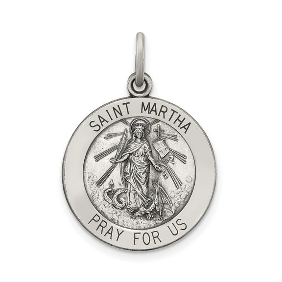 Sterling Silver Saint Martha Pendant Necklace with Cross and Palm, Catholic Medal for Women, Christian Religious Jewelry for Faith, Devotion, Protection