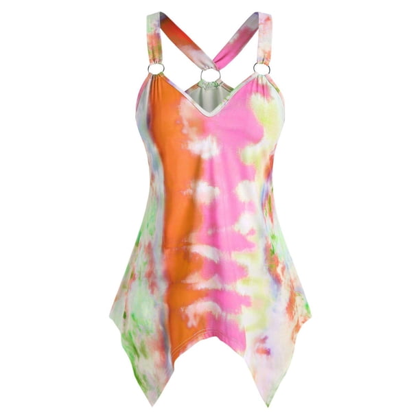 Más el tamaño del tinte del lazo del anillo o pañuelo Hem Tank Top Rosegal Camisetas sin mangas de talla grande