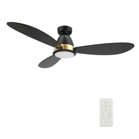 

52 Low Profile Ceiling Fan Black and Gold with 10 Speed DC Motor for Smart Home