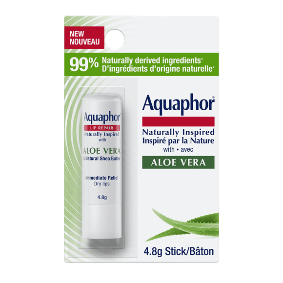Aquaphor Naturally Inspired Lip Repair, Moisturizing Lip Balm Stick with Aloe Vera, 4.8 g