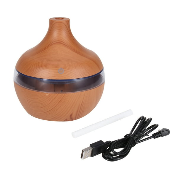 Humidificador ultrasónico de aire con luces LED de 7 colores, difusor eléctrico de aceites esenciales para aromaterapia (línea de madera clara)