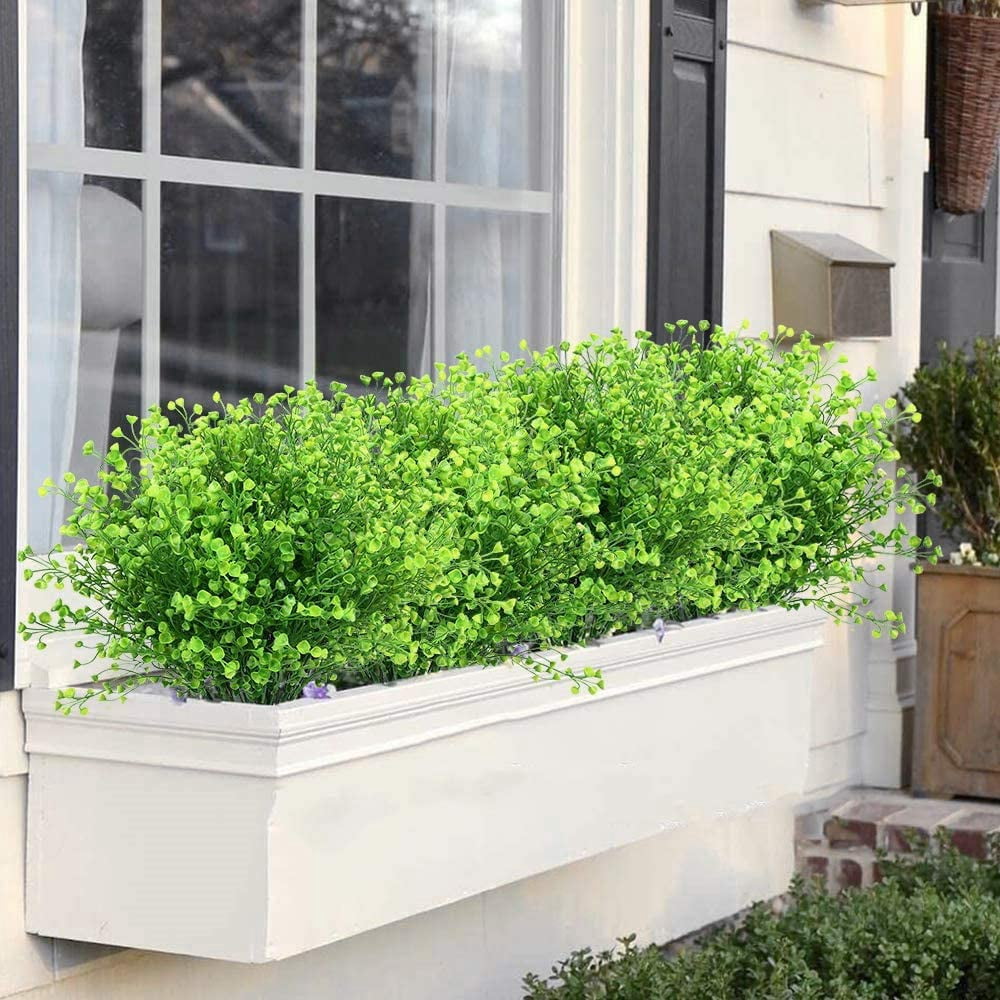 Artificial Plants, Fake Bell Grass Flowers Plastic Greenery Lifelike Patio Yard Corridor Indoor Outdoor Home Garden Balcony Party Pot Planter Filler Table Arrangement Decoration Green 8 pcs A