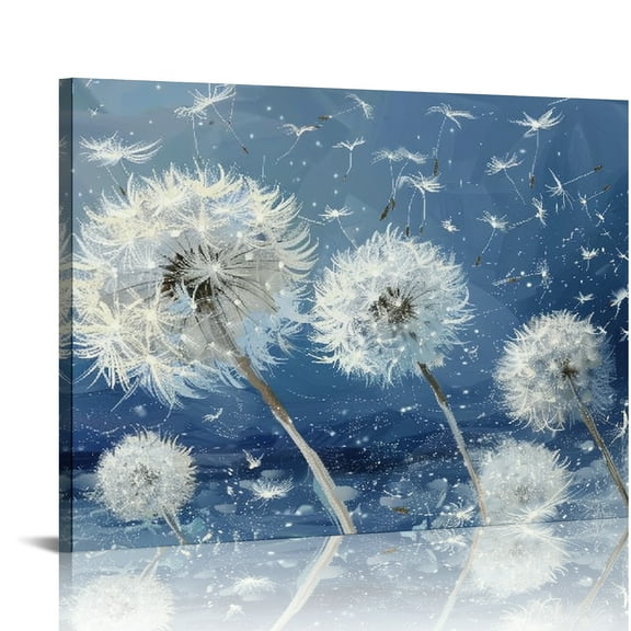YILUYINQING Dandelion Wind Blue Background Wall Art Print on Canvas Wall Decor for Bedroom Kitchen Fashion Pictures Ready To Hang Room Home Decor 16x12in