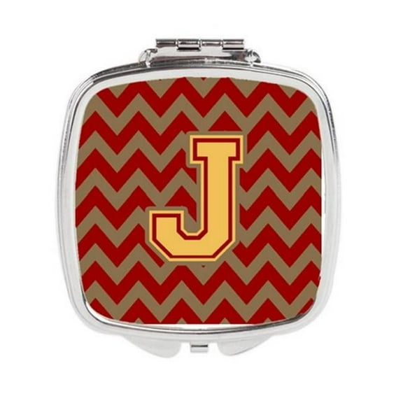 Letter J Chevron Garnet & Gold Compact Mirror - Garnet & Gold