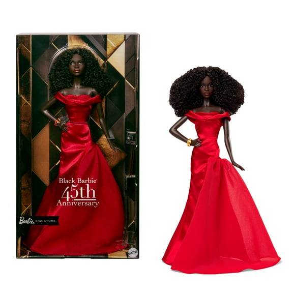 Barbie Signature Collectible Doll in Red Gown, 45th Anniversary Black Barbie by Kitty Black Perkins