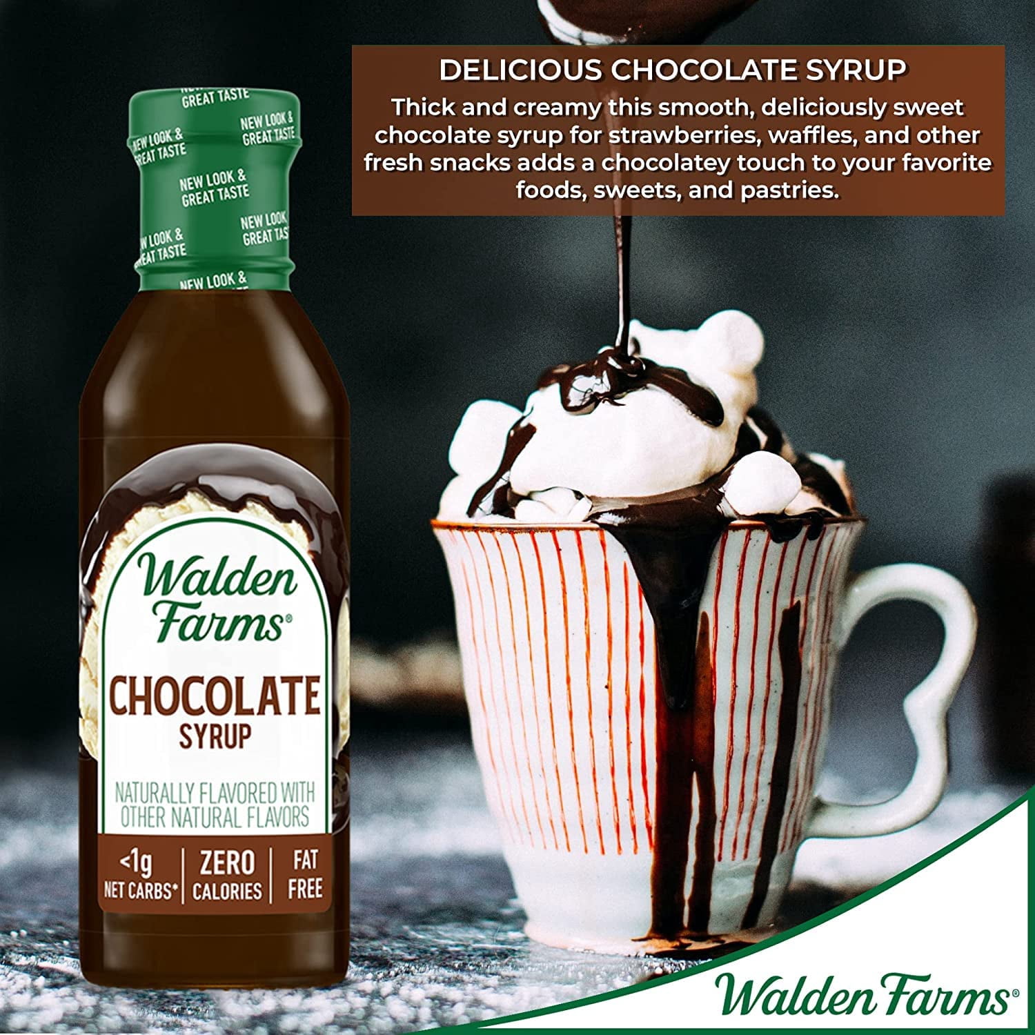 Walden Farms Chocolate Syrup, 12 oz., 0g Net Carbs Keto Friendly, Non-Dairy, No Gluten, and Sugar Free, Sweet and Delicious Flavor for Pancakes, Waffles, French Toast, 6 Pack