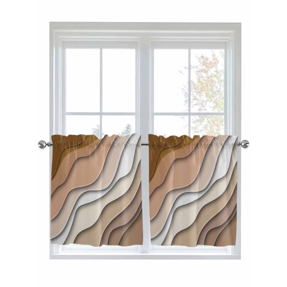 Half Window Curtain 36 Inches Long, Brown Ombre Window Treatment Curtain Drapes, Modern Geometric Abstract Aesthetic Cream Small Tier Curtains for Bathroom Over Sink, 27.5"x36", 2 Panels
