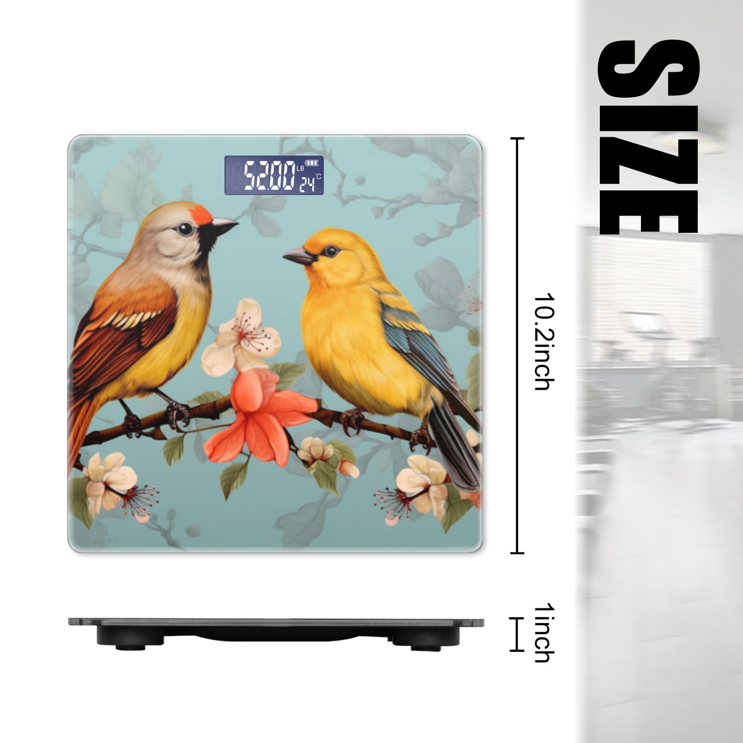 Bathroom Scale, Highly Accurate Digital Body Scale,Precisely Measures Weight up to 400 lbs-Two Yellow Finches Sitting On Branch Surrounded By Flowers