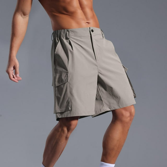 pstuiky Pantalones cortos para hombre, Pantalones cortos casuales de moda para hombre, de color liso, con bolsillo, cintura elástica y cremallera. Pantalones cortos de golf