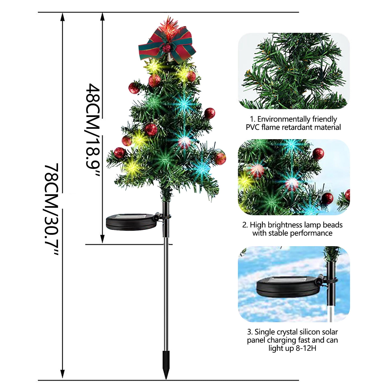 Bxaolu 1-Pack Solar Christmas Tree Outdoor Christmas Decorations, Solar Xmas Tree Lights with LED, Waterproof Solar Christmas Lights for Yard Front Porch Pathway Decor (29.5", 2Pack)