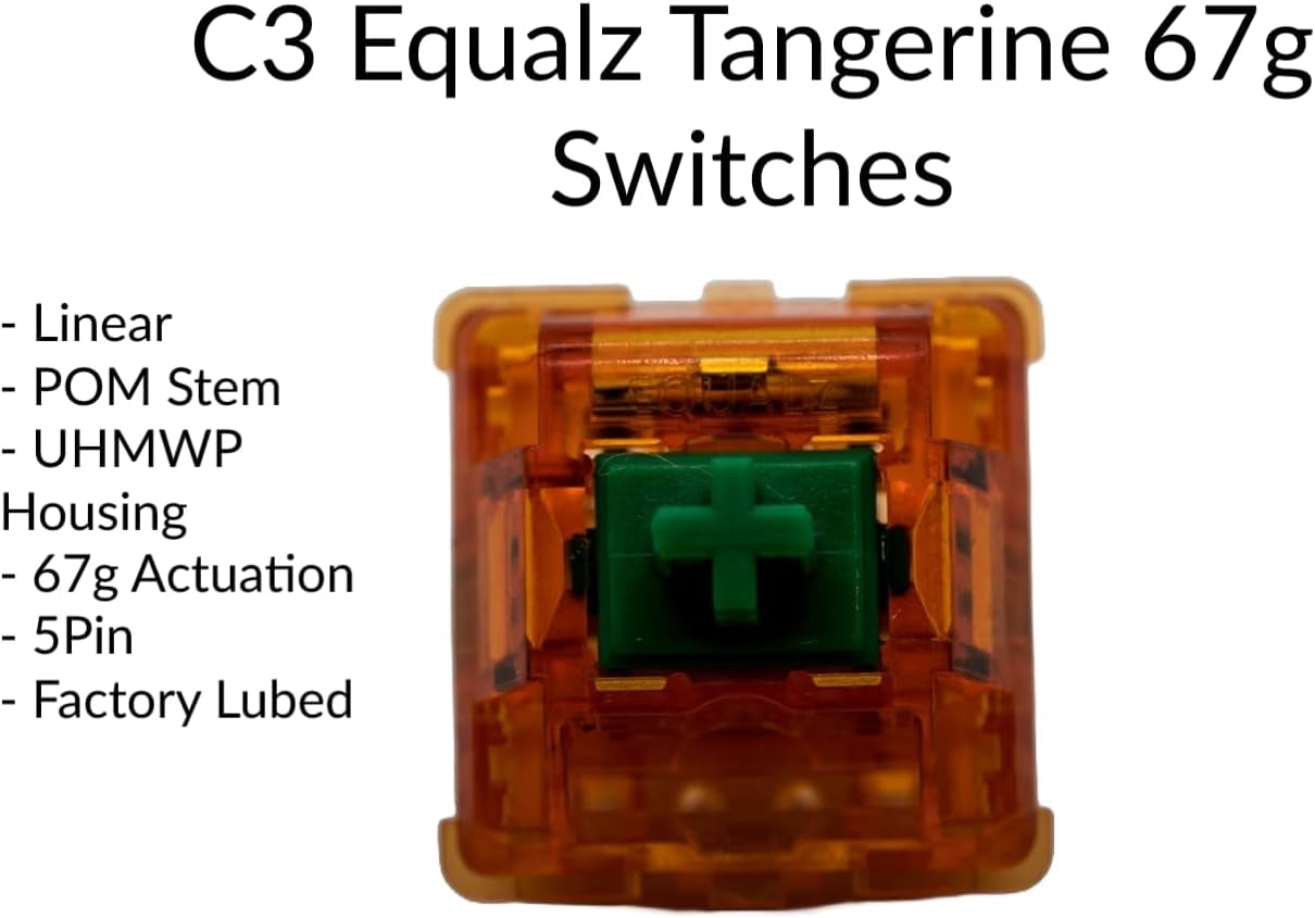 C³ Equalz x TKC Tangerine 67g 5-Pin Linear Switches for Custom Gaming Mechanical Keyboards (Tangerine 67g, 70 switches)