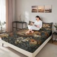 thumbnail image 3 of Erosebridal Fox Queen Sheets, Dark Botanical Queen Sheet Sets, 4 Pieces 1 Flat Sheet 1 Fitted Sheet and 2 Pillowcases, 3 of 6