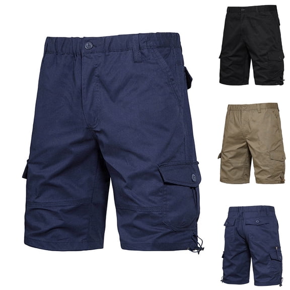 BiZtdJrK Mens Big and Tall Cargo Shorts Solid Elastic Waist Cotton Casual Shorts Regular Fit Outdoor Summer Shorts with Multi Pockets clearance sale prime Yellow M