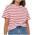 thumbnail image 2 of Blouses pour Femmes, Blouses Décontractées à la Mode pour Femmes, T-Shirt Rayé, Col Rond, Manches Courtes, 2 of 8