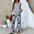 thumbnail image 2 of WTOBBY Women's Summer Vacation Outfit, Double-Layer Sleeveless Vest Top & Loose Casual Pants 2-Piece Set, Lightweight Travel Wear,Light Gray M, 2 of 3