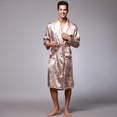 thumbnail image 4 of SWSMCLT Men's Long Sleeve Robe Satin Knee Length Pajamas Pjs Long Summer Luxury Bathrobe Spring Lightweight Cool Umber Small, 4 of 5