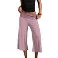 thumbnail image 2 of Inglocry Fold Over Capri Yoga Pants for Women Low Rise Wide Leg Flared Cropped Gaucho Capri Pants Summer Culottes Beach Bottoms Red S, 2 of 7
