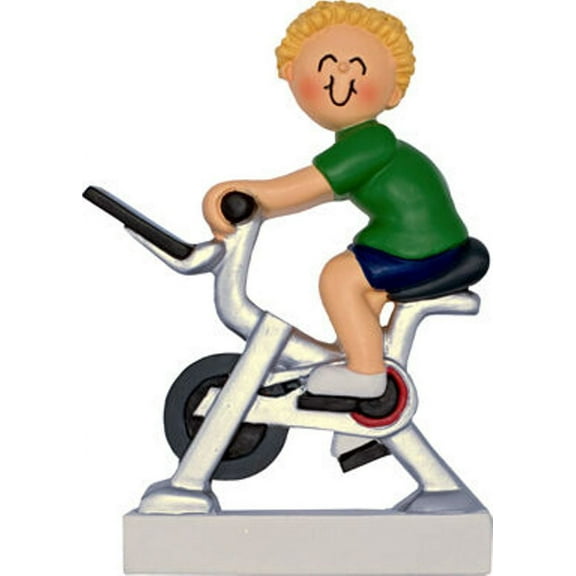 Stationary Bike Personalized Christmas Ornament -Male Blonde Christmas Ornament - Exercise Ornament Gym Gift for Him, Sport Ornament , Workout Gift
