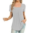 thumbnail image 2 of Elainilye Fashion Women T Shirt Sold Color Square Neck Underwaist Comfortable Loose T-Shirt Short Sleeve Blouse Casual Tops,Gray, 2 of 5