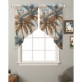 thumbnail image 2 of Navy Blue Brown Palm Tree Swag Valances for Windows, Tropical Leaves Vintage Rod Pocket Sheer Valances for Small Windows, Swag Toppers Light Filtering for Kitchen Living Room 2 Panels 28''x36'', 2 of 6