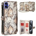 thumbnail image 1 of For iPhone 16 Phone Bag Snake Skin Texture PU Leather Phone Wallet Cover with Shoulder Strap - White, 1 of 1