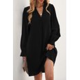 thumbnail image 1 of Women's Black Split V Neck Ruffled Sleeves Shirt Dress, 1 of 15