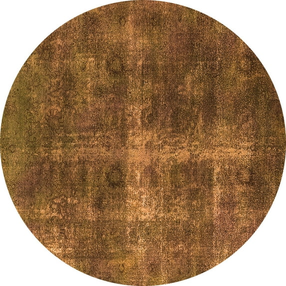 Ahgly Company Machine Washable Indoor Round Oriental Orange Industrial Area Rugs, 4' Round