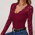 thumbnail image 5 of biudgviw Womens Shirts Lace Scalloped Neckline Slim Going out Tops Long Sleeve Cute Solid Color Party Casual Blouses Fall Clothes, 5 of 7