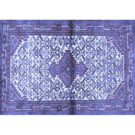 Ahgly Company Machine Washable Indoor Rectangle Persian Blue Traditional Area Rugs, 2' x 5'