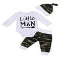 thumbnail image 1 of Baby Letter Print Long Sleeve Romper Camouflage Long Pants Hat Set, 1 of 5