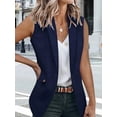 thumbnail image 4 of Chaleco Blazer Sin Mangas para Mujer, Informal, con Abertura Frontal, un Botón, Chaqueta de Verano con Bolsillos. Azul Marino M, 4 of 6
