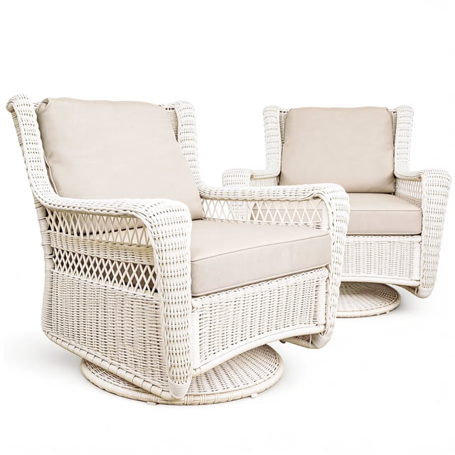 2-Piece Outdoor Swivel Rocking Chairs All Weather Wicker Glider Rocker Patio Furniture with Removable Cushioned