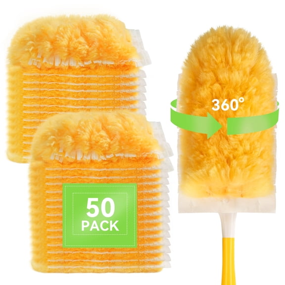 Duster Refills 360° Disposable Feather Dusters, 50 Count with 1 Handle, 5x Powerful Multi-Surface Dust Removal for Home Cleaning, Compatible with Dusters