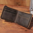thumbnail image 1 of Men Retro Wallet Money Bag Coin Pocket Slim Purse Cowhide Change Card Short Handmade Fashionable for Business Driver Brown vertical design, 1 of 8