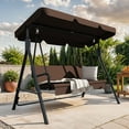 thumbnail image 3 of Uforic Outdoor 3-Person Porch Swing with Stand, Canopy Patio Swing Chair with Removable Cushion, and Weather Resistant Powder Coated Steel Frame, Suitable for Garden, Poolside, Balcony, Backyard, 3 of 10