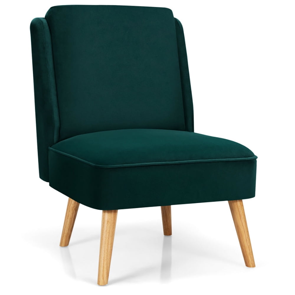 Finihen Velvet Accent Chair, Velvet Accent Armless Side Chair with Rubber Wood Legs, for Living Room, Bedroom, Green