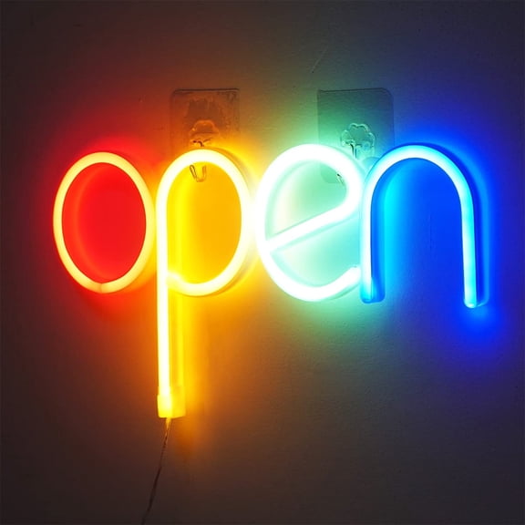Open Neon Sign LED Night Light Ultra Bright Business Decorative Wall Bar (colorful )