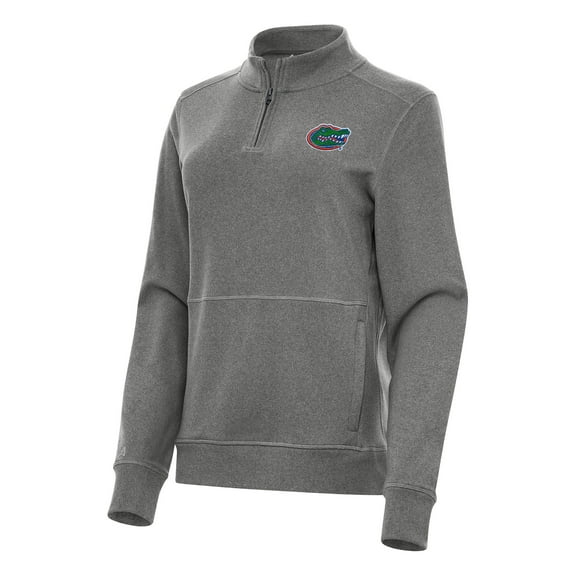 Women's Antigua Heather Charcoal Florida Gators Crush Quarter-Zip Fleece Sweatshirt