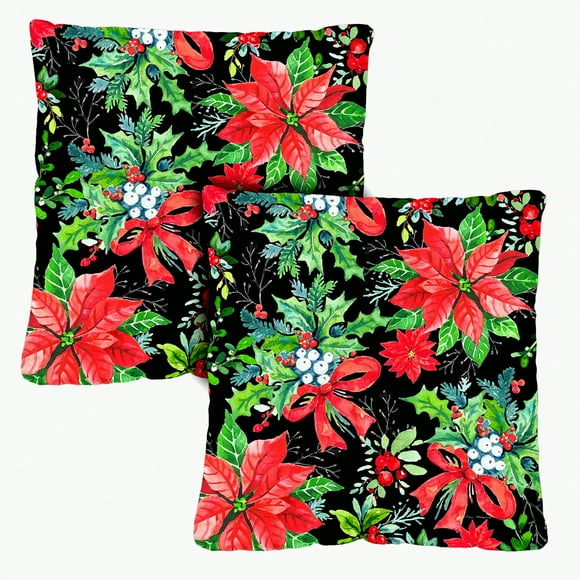 Winter Wonderland Poinsettia Pillow Covers - Set of 2, 18x18 Inch Bird Outdoor Square Indoor Decorative Throw Pillows - Bold Design