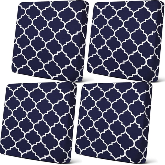 4 Pcs Waterproof Outdoor Cushion Covers for Patio Furniture Stretch Outdoor Couch Cushion Covers Replacement Moroccan Pattern Chair Seat Sofa Slipcovers Soft Flexibility Protector(Navy Blue)