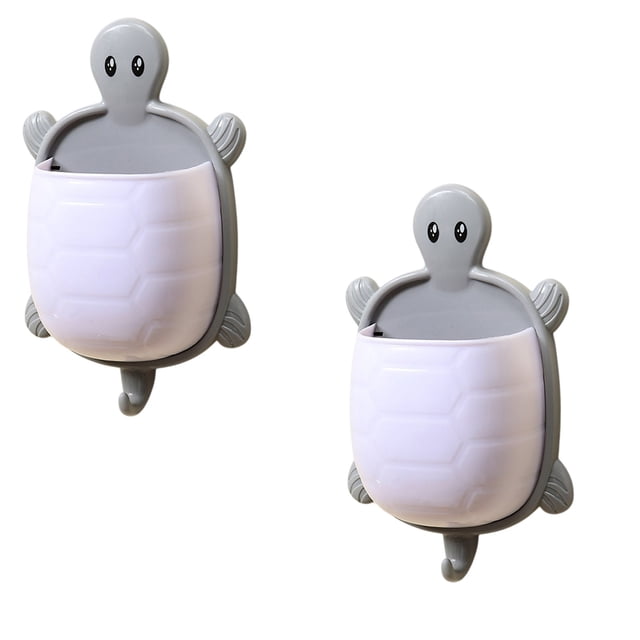 Turtle-Shaped Toothbrush Holder, Bathroom Wall-Mounted Rack, No-Drill Installation, Plastic Organizer, Pet-Friendly Design