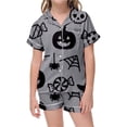thumbnail image 4 of Kids Halloween Pajamas Size 8-9 Years Childrens Sleepwear Striped Short Sleeve Top and Shorts Cozy Wear Girls' Pajama Sets Grey, 4 of 4