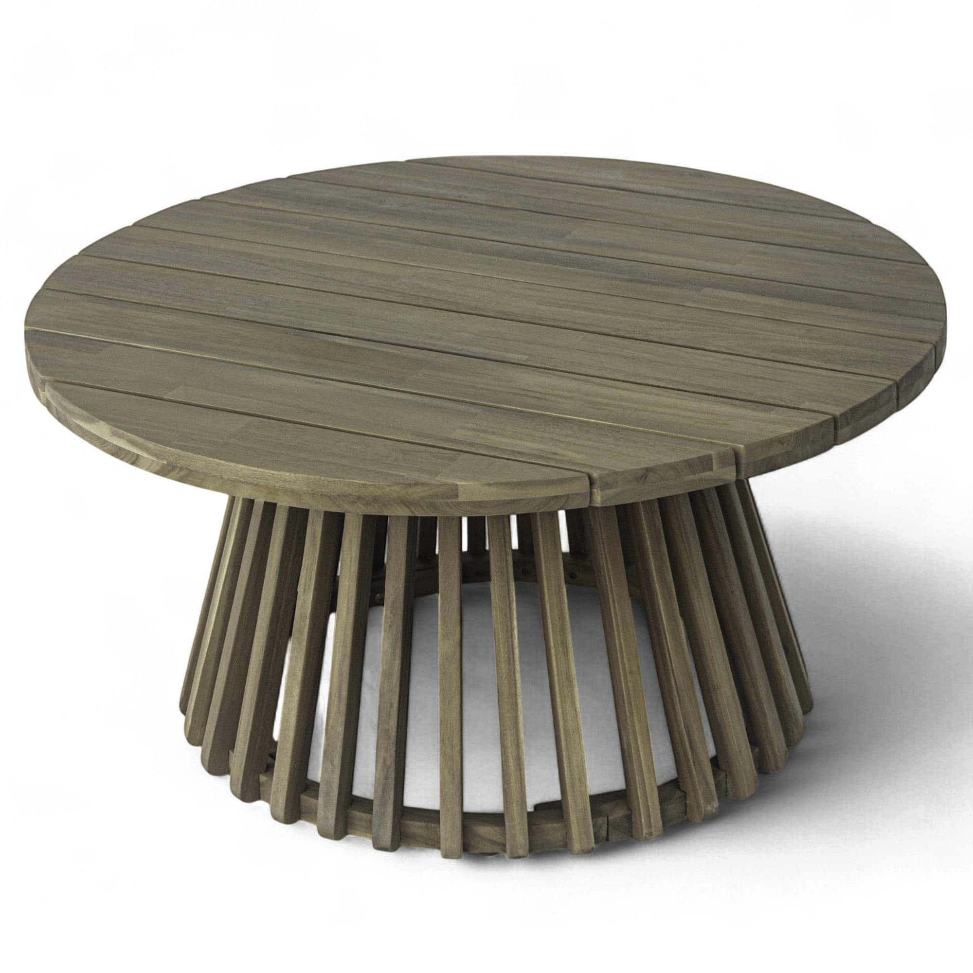 Outdoor Acacia Wood Coffee Table, 31.5" Round Patio Coffee Table for Backyard Balcony Lawn, Weather Resistant Wood Table, Grey