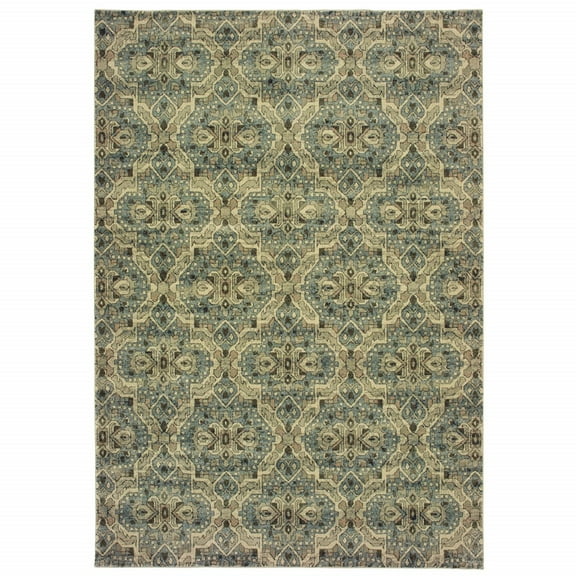 10â€™x13â€™ Ivory and Blue Geometric Area Rug